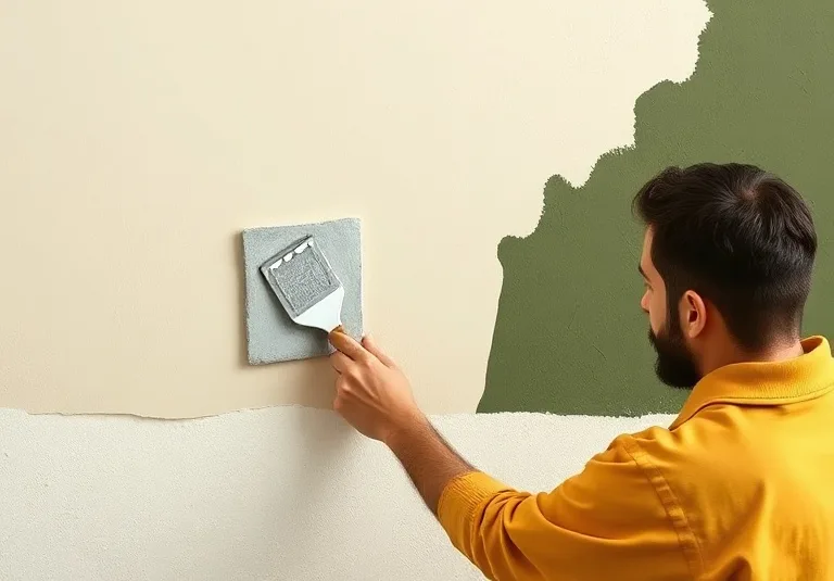 Application d'un enduit décoratif à la lisseuse sur un mur
