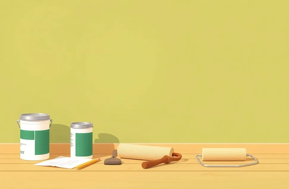 Outils de peinture disposés dans l'ordre des étapes du chantier