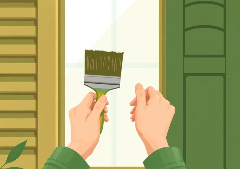 Mise en peinture au pinceau de volets et d'encadrements en bois