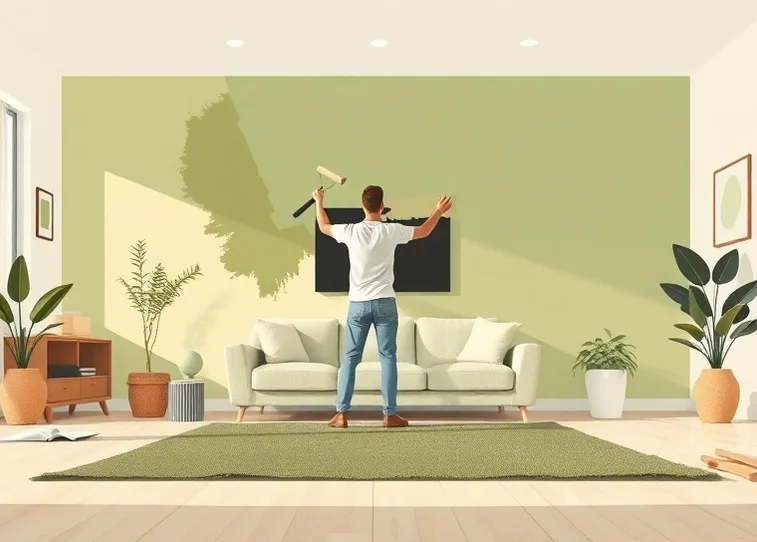 Peintre appliquant la peinture au rouleau sur un mur de salon